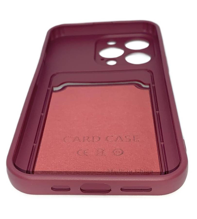 PVC Cover with Credit Card Pouch for iPhone 13Pro (Wine Red)