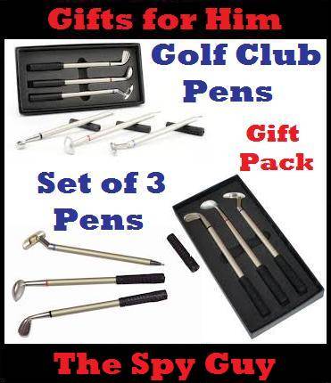 Golf Club Pens Gift Set of Three Pens Blue Black Red Ideal Golfer Gifts