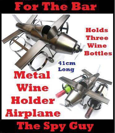 Metal Wine Airplane Holds 3 Wine Bottles All Metal Made 41cm Long for Any Home Bar Pub