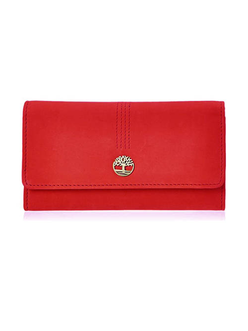 Timberland Leather Flap Wallet Clutch Organizer Cherry