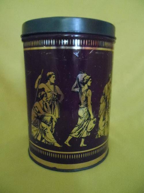 VINTAGE WINE RED GILT GREEK MOTIF TIN