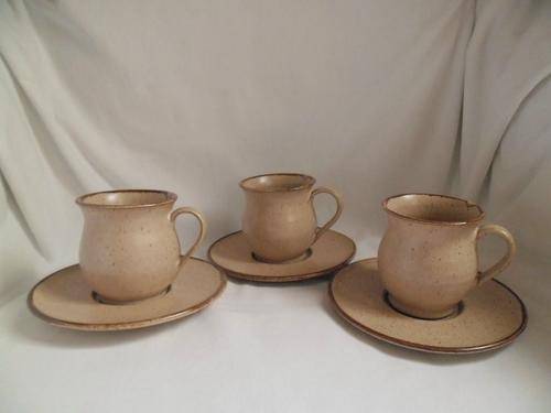 THREE PRETTY LIEBERMANN POTTERY CUPS & SAUCERS, ALL FOR ONE BID!