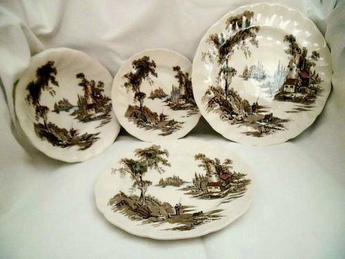 TWO VINTAGE RARE BROWN JOHNSON BROS BROTHERS *THE OLD MILL* SIDE PLATES FOR LUCINI