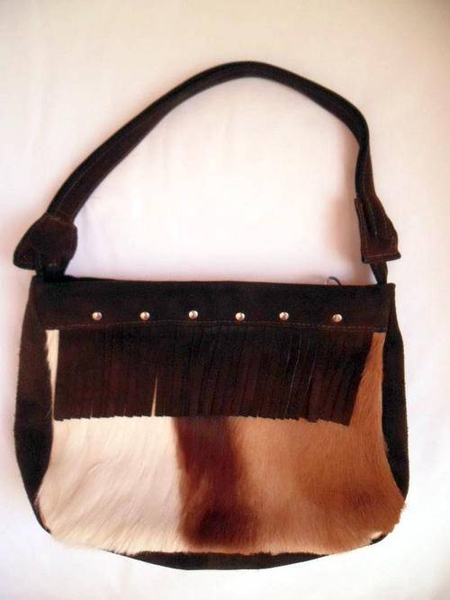 LOVELY VINTAGE GENUINE SPRINGBOK HIDE & SUEDE LEATHER SHOULDER HANDBAG
