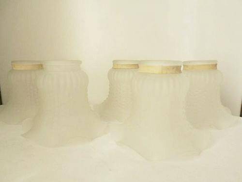 NOW REDUCED BY 50 %! FIVE VINTAGE FROSTED GLASS CHANDELIER LAMP SHADES, ALL FOR 1 BID!