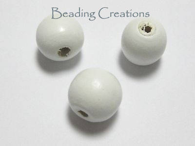 WOODEN BEADS - NATURAL - BRIGHT WHITE - ROUND - 15mm - 6PCS