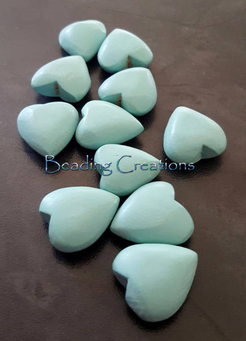 BEADS/BEAD/WOODEN BEADS/NATURAL WOODEN BEADS/TURQUOISE HEART BEADS/STONEWASHED WOODEN HEART BEADS