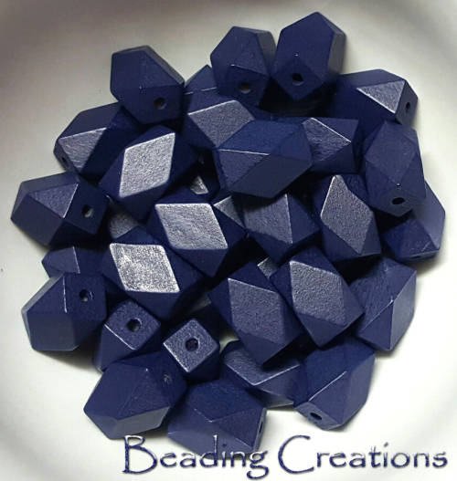 WOODEN BEADS - DESIGNER - HAND PAINTED - NATURAL GEOMETRIC SHAPED - NAVY BLUE - 20x22mm - 2PCS