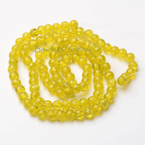 BEADS/BEAD/GLASS BEADS/YELLOW GLASS BEADS/ROUND GLASS BEADS/CRACKLE GLASS BEADS/8MM GLASS BEADS