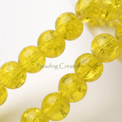 BEADS/BEAD/GLASS BEADS/YELLOW GLASS BEADS/ROUND GLASS BEADS/CRACKLE GLASS BEADS/8MM GLASS BEADS