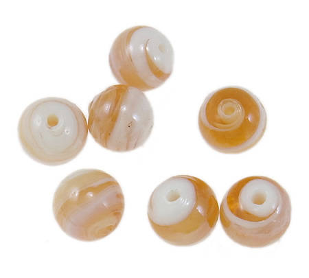 GLASS BEADS - PLATED LAMPWORK - ROUND - HONEY AND WHITE SWIRL - 12mm