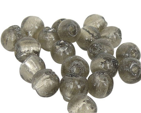 GLASS BEADS - SILVER FOIL - ROUND - GUN METAL GREY 12mm
