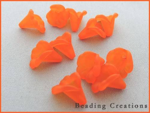 ACRYLIC - FROSTED -BRIGHT ORANGE - CALLA LILLY FLOWER - BEADS/BEAD CAPS - 10mm
