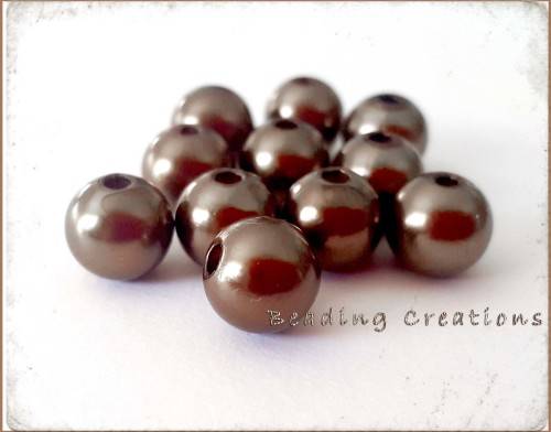 ACRYLIC PEARL BEADS - CHOCOLATE BROWN - 10mm - 5 PCS