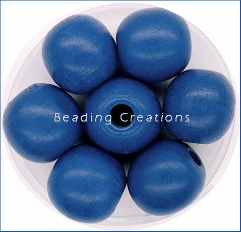 WOODEN BEADS - NATURAL - ROYAL BLUE - ROUND - 14mm - 8 PCS