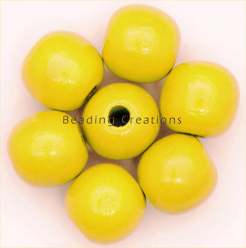 Natural Round Painted Wooden Beads Bright Yellow 10mm