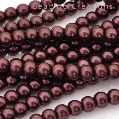 GLASS PEARL BEADS - BURGUNDY - 8mm - 25 PCS