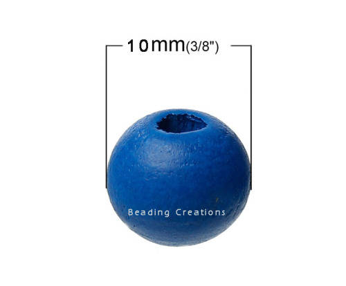WOODEN BEADS - NATURAL - ROYAL BLUE - ROUND - 10mm - 20 PCS