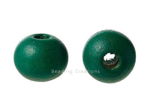 Natural Round Painted Wooden Beads Sea Green 14mm