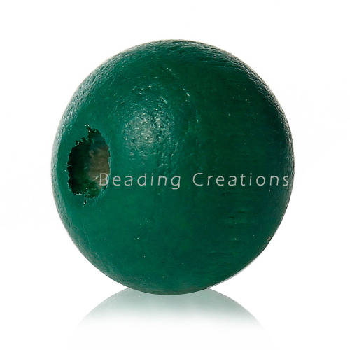 Natural Round Painted Wooden Beads Sea Green 14mm