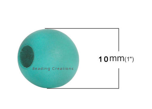 WOODEN BEADS - NATURAL - LIGHT TURQUOISE - ROUND - 10mm - 20 PCS