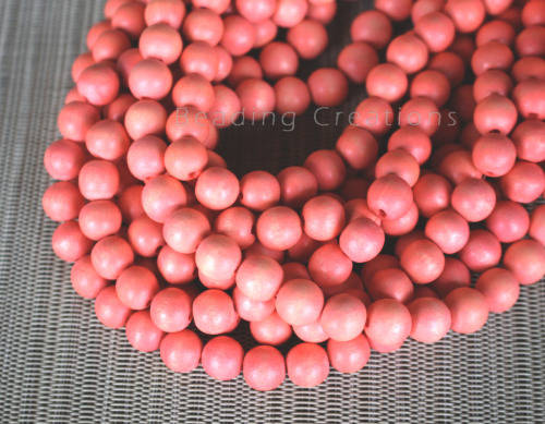 Natural Round Painted Wooden Beads Salmon Pink 14mm