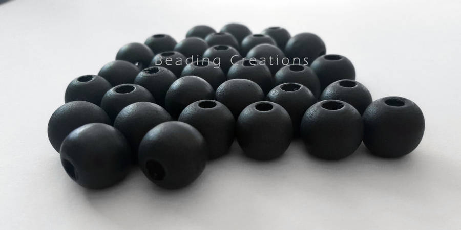 WOODEN BEADS - NATURAL - DARK GREY - ROUND - 14mm - 8 PCS