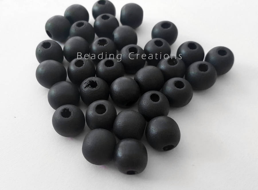 WOODEN BEADS - NATURAL - DARK GREY - ROUND - 14mm - 8 PCS