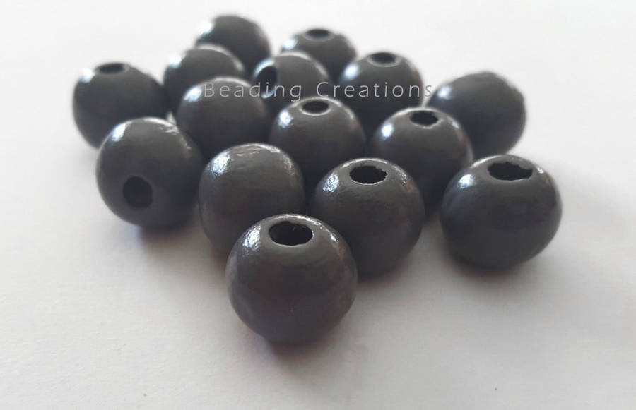 WOODEN BEADS - NATURAL - MEDIUM GREY - ROUND - 14mm - 8 PCS
