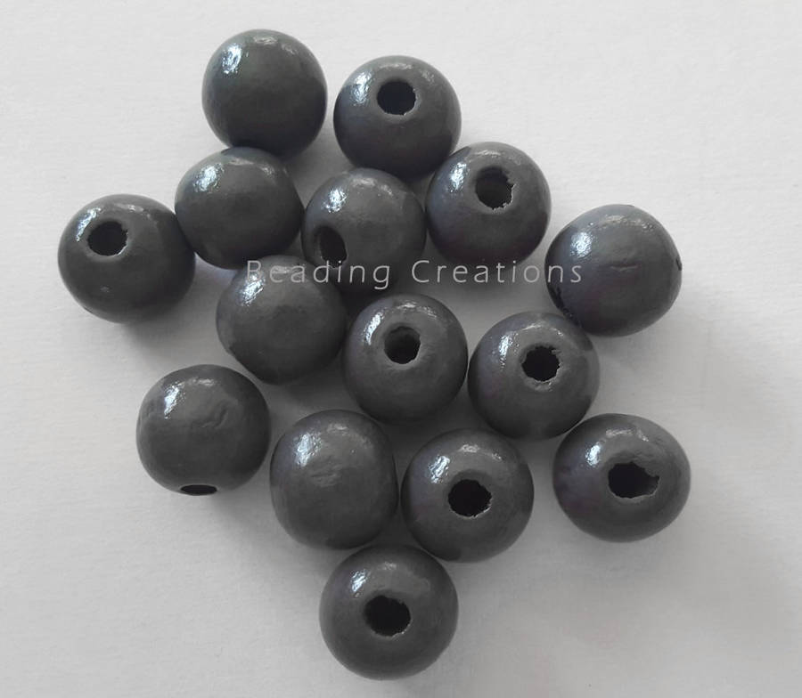 WOODEN BEADS - NATURAL - MEDIUM GREY - ROUND - 14mm - 8 PCS