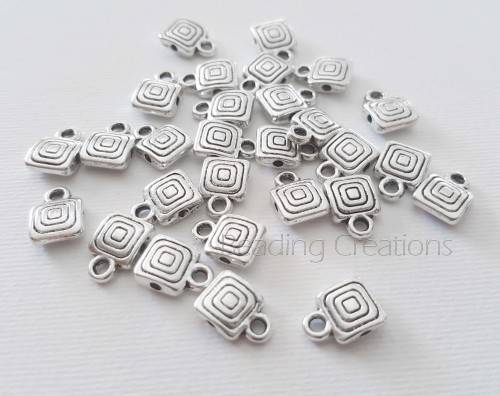 Antique Silver Square Engraved Charm Bails