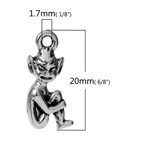 Charms, Antique Silver Double Sided Cornwall Pixie Elf Charms, 20mm (Loose)