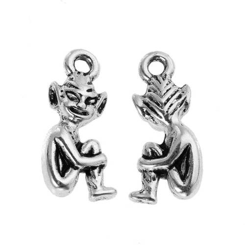 Charms, Antique Silver Double Sided Cornwall Pixie Elf Charms, 20mm (Loose)
