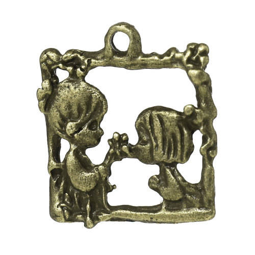 CHARMS/BEADING CHARMS/BRACELET CHARMS/ANTIQUE BRONZE CHARMS/SQUARE CHARMS/GIRL AND BOY CHARMS