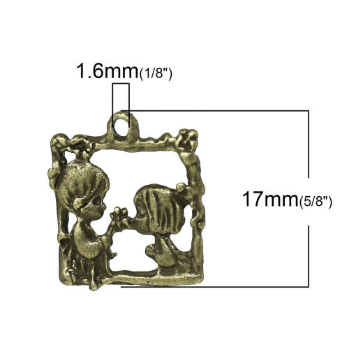 CHARMS/BEADING CHARMS/BRACELET CHARMS/ANTIQUE BRONZE CHARMS/SQUARE CHARMS/GIRL AND BOY CHARMS