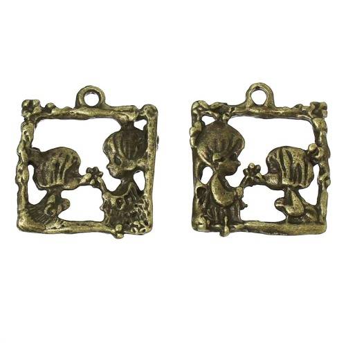 CHARMS/BEADING CHARMS/BRACELET CHARMS/ANTIQUE BRONZE CHARMS/SQUARE CHARMS/GIRL AND BOY CHARMS