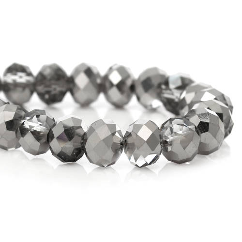 CZECH - CRYSTAL GLASS - FACETED - BEADS - RONDELLE - GREY AND SILVER PLATED - 8mm - SOLD PER BEAD