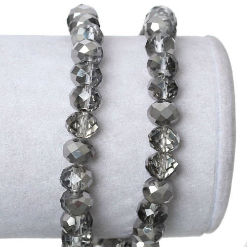 CZECH - CRYSTAL GLASS - FACETED - BEADS - RONDELLE - GREY AND SILVER PLATED - 8mm - SOLD PER BEAD