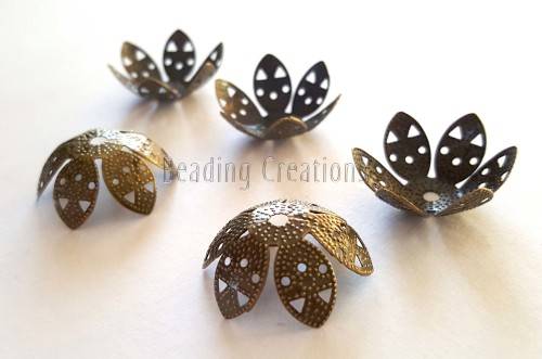 BEAD CAPS - 6 PETAL FLOWER - FILIGREE - ANTIQUE BRONZE - 20mm