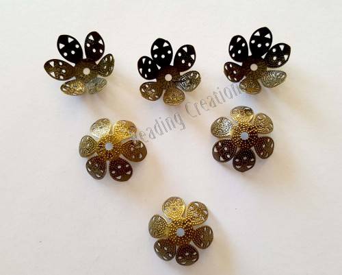 BEAD CAPS - 6 PETAL FLOWER - FILIGREE - ANTIQUE BRONZE - 20mm