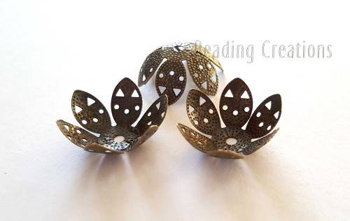 BEAD CAPS - 6 PETAL FLOWER - FILIGREE - ANTIQUE BRONZE - 20mm