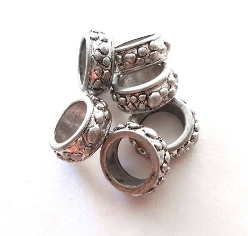 LARGE HOLE - PEWTER - RINGS - FLORAL DETAIL - ANTIQUE SILVER - 12mm
