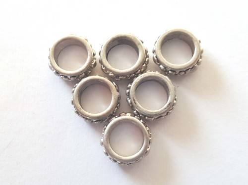 LARGE HOLE - PEWTER - RINGS - FLORAL DETAIL - ANTIQUE SILVER - 12mm