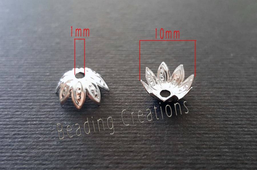 BEAD CAPS - BRIGHT - SILVER PLATED - FLORAL - 10mm - 5 PCS
