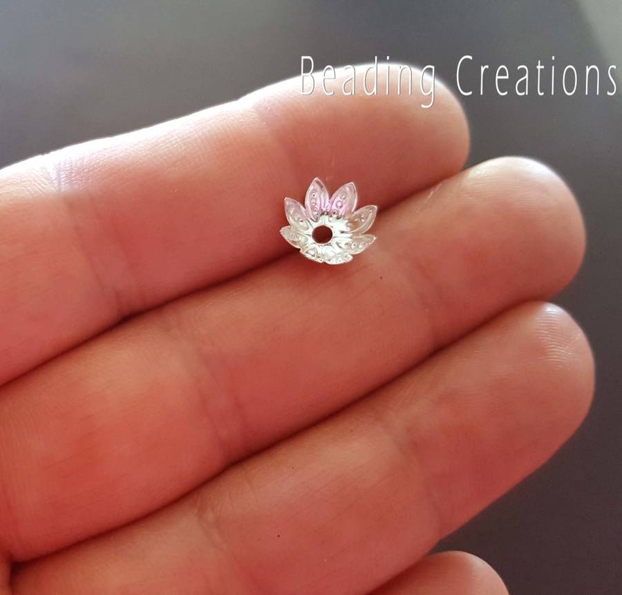 BEAD CAPS - BRIGHT - SILVER PLATED - FLORAL - 10mm - 5 PCS
