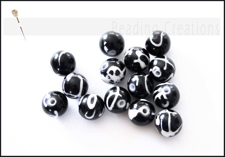 ACRYLIC - ROUND - BLACK AND WHITE - BEADS - 12mm