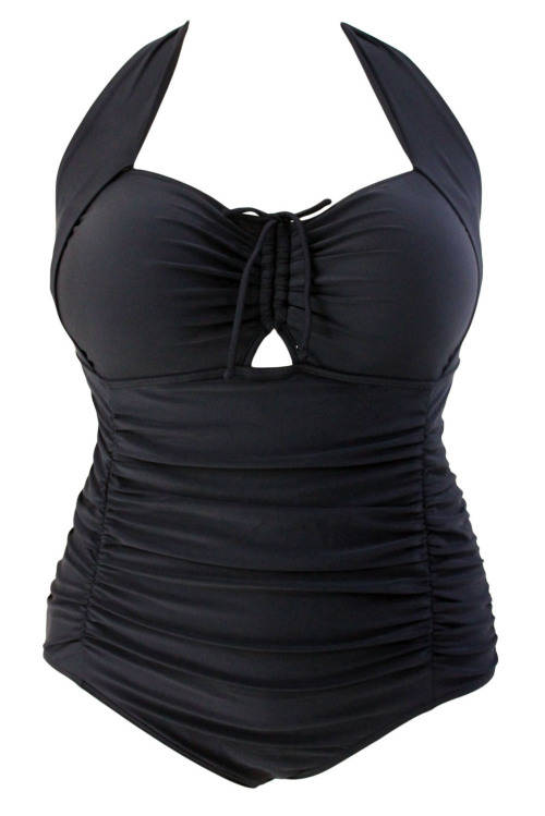 **PLUS SIZE** SEXY SOLID BLACK NON-UNDERWIRE MONOKINI - XL/2XL/3XL/4XL