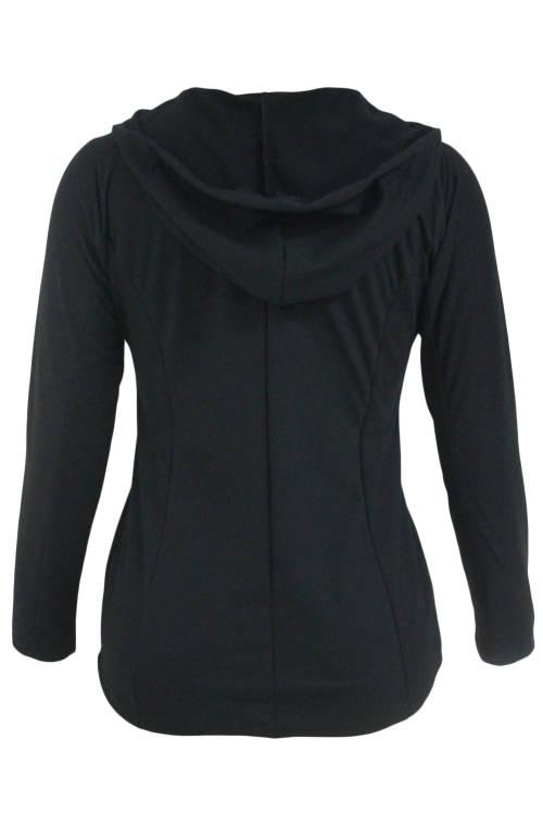 BLACK LOOSE FITTING LACE UP HOODIE - SMALL TO PLUS SIZE