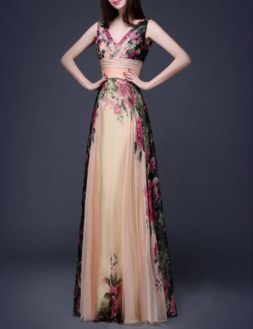 EVENING DRESSES/EVENING DRESS/FLORAL EVENING DRESS/CHIFFON EVENING DRESS