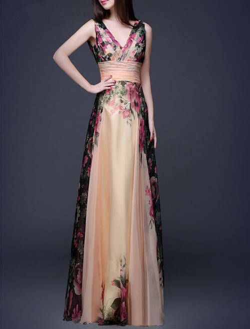EVENING DRESSES/EVENING DRESS/FLORAL EVENING DRESS/CHIFFON EVENING DRESS